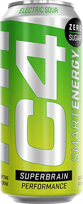 C4 Smart Energy Sugar Free Sparkling Energy Drink Electric Sour | Performance Fuel & Nootropic Brain Booster Supplement with No Artificial Colors or Dyes | 16oz (Pack of 12)