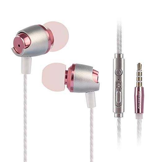 Earphones, OUZIFISH Wired Earbuds 3.5mm In-Ear Headphones Mic Noise Cancelling Stereo (Rose Red-1)