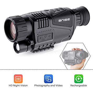 BNISE Night Vision Monocular Goggles 5x40 Digital Camcorder Infrared HD Camera Rechargeable Scope with 1.5” LCD 8G TF Card 100m Range in the Dark for Wildlife Hunting Detection Observation