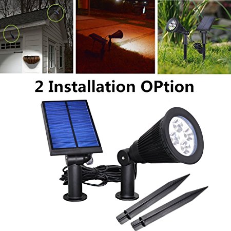 USYAO Solar Powered LED Spot Light IP44 Waterproof Separeted Panel and Light with Adjustable Angle and 3 Modes Brightness Illuminate Your Garden Courtyard Driveway Pathway Lawn - Mounted Wall Stake