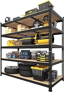 PrimeZone 48" x 24" x 72" Storage Shelves, 5 Tier Adjustable Garage Storage Shelving, Heavy Duty Metal Storage Utility Rack Shelf Unit for Warehouse Pantry Closet Kitchen, Black