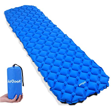 ieGeek Sleeping Pad, Inflatable Camping Mat Lightweight Compact Air Pad Waterproof Sleeping Mat Backpacking/Travel/Hiking - XL Size Portable Mattress Packing Bag Comfortable Air Cells