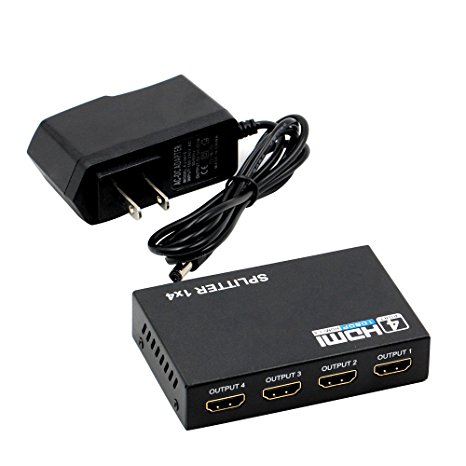MALLCROWN 4 Port 1080p HDMI Splitter with Ac Power adapter Converter,HDMI Switcher Hub Port,Black