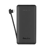 EasyAcc 6000mAh Ultra-Slim External Battery Smart Output Power Bank Portable Charger with Built-in Micro USB Cable for Smartphone - Black