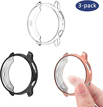 3 Pack Compatible Samsung Galaxy Watch Active2 40mm 44mm Screen Protector Case Cover,YiJYi Ultra Slim Soft Full Coverage Bumper[Sractch-Proof] Protection (Clear,Black,Rose Gold, Active2 44MM)