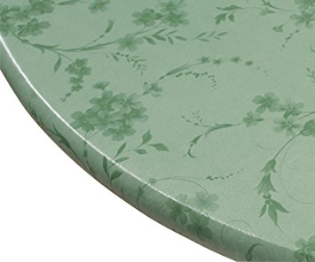 Miles Kimball Floral Swirl Vinyl Elasticized Table Cover, 45 - 56 Inch Dia Round, Green