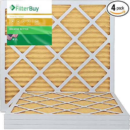 FilterBuy 18x20x1 MERV 11 Pleated AC Furnace Air Filter, (Pack of 4 Filters), 18x20x1 – Gold