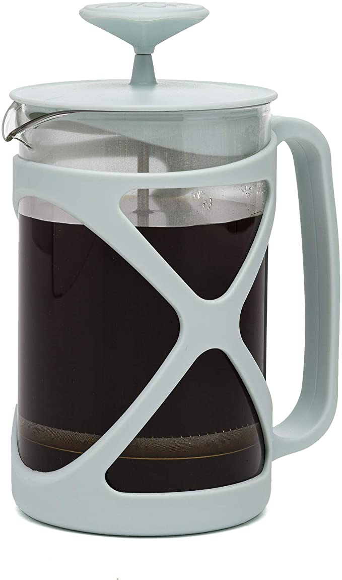 Tempo French Press Premium Filtration with No Grounds, Heat Resistant Borosilicate Glass, Blue Pastel