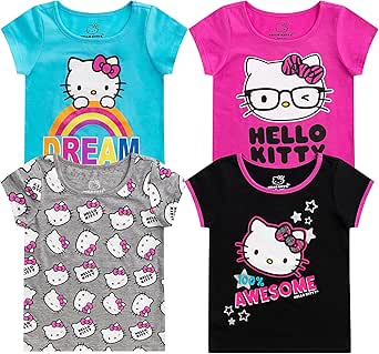 Hello Kitty Sanrio Girls 4 Pack Short Sleeve T-Shirt for Little and Big Kids