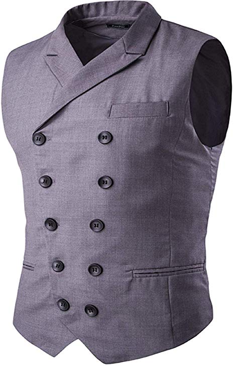 Cloudstyle Mens Vest Fashion Slim Fit Double-Breasted Solid Vest