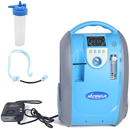 HACENOR Portable Oxygen Concentrator Generator with Bag, 1-5L 90-40% Oxygen Purity Air Machine Max Flow Rate 5LPM for Home Travel Car Use