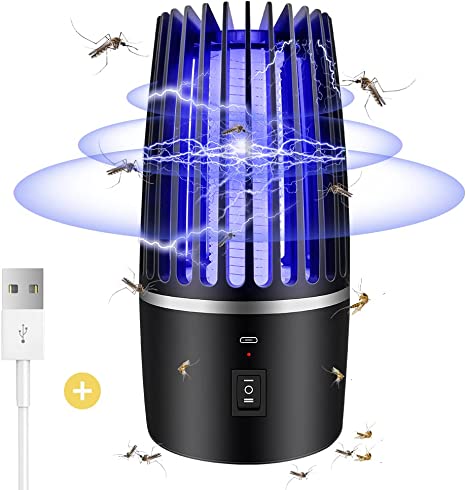 Lámpara Antimosquitos, 2 en 1 Mata Mosquitos Electrico, 4000 mAh USB Recargable UV Mosquito Lámpara Trampa para Insectos, Moscas, Polillas, para Interiores y Exteriores