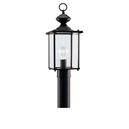 Sea Gull Lighting 8257-12 Jamestowne One-Light Post Lantern with Clear Beveled Glass, 17" H, Black