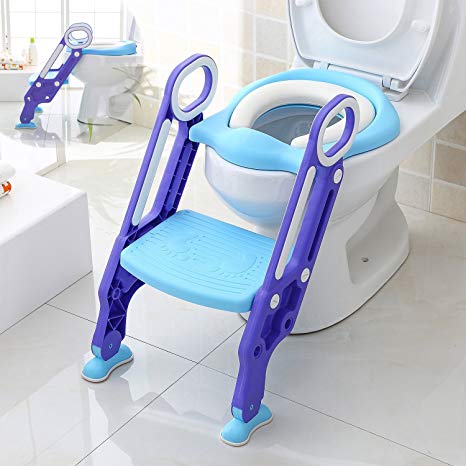 Aitsite Potty Trainer Seat with Ladder Toilet Training Seat Sturdy Built-in Step Pad for Kids Babies