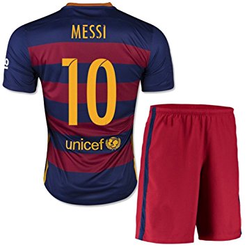 Barcelona Home Suarez #9 / Messi #10 / Neymar #11 Football Soccer Kids Jersey with Free Shorts 2015-16 (Youth 28) (for age 10-12), #10 Messi)