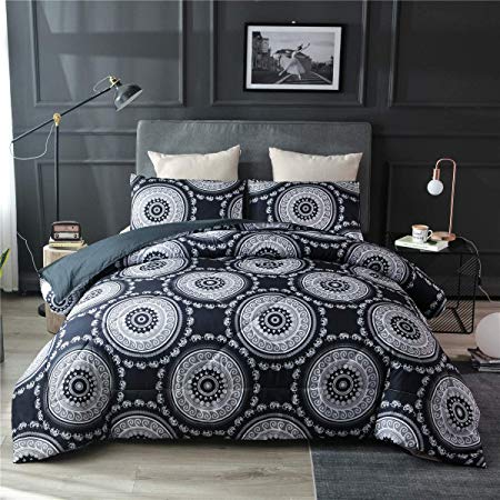 NTBED Bohemian Comforter Sets Queen Black Mandala Exotic Pattern Boho Bedding Quilt Set