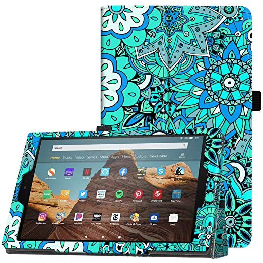 Famavala Folio Case Cover Compatible with 10.1" All-New Amazon Fire HD 10 Tablet (7th / 9th Generation, 2017/2019 Release) (MintFlower)