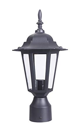 LIT-PaTH Outdoor Post Light Pole Lantern Lighting Fixture with One E26 Base Max 60W, Aluminum Housing Plus Glass, Matte Black Finish (Black)