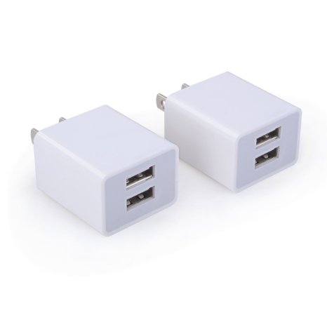 Wall Charger FiveBox 2-Pack 21A Dual Port USB Home Travel Wall Charger Adapter for iPhone 6 Plus 6s Plus iPad Tablet Samsung Galaxy HTC LG Google Nokia Sony and More Devices White