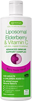 Liquid Elderberry 1000mg & Liposomal Vitamin C, Sugar-Free Syrup for Adults & Kids, Plus Zinc, Copper & Selenium, Advanced Immune Support Supplement, Berry Flavor, 30-90 Servings, by Igennus