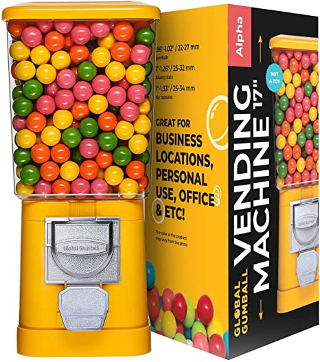 Gumball Machine - Yellow Home Vending Machine - Bubble Gum Machine for Kids - Gumball Machine Bank - Coin Gumball Machine - Gift Kid Gum Ball Machine Without Stand