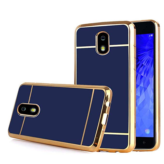 Samsung Galaxy J3 2018/ J3 Orbit/ J3 Achieve/ J3 Express Prime/ J3 Prime 2/ J3 Eclipse 2/ J3 Emerge 2018 Case, Electroplate Slim Glossy Finish, Drop Protection, Shiny Luxury Case - Royal Blue Gold