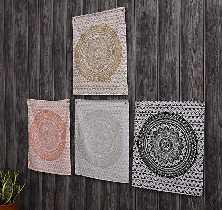 Popular Handicrafts Tarot Tapestry Wall Tapestry Hippie Cotton Printed Handmade Wall Hanging Mandala Wall Décor for Dorm Room with Steel Grommets (Pack of 4, 19"×16")