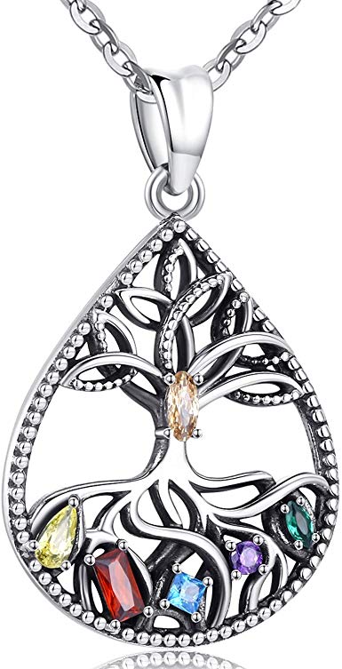 Aniu Silver Necklace for Women, Family Tree of Life Pendant - Teardrop Jewelry Gift Ideas