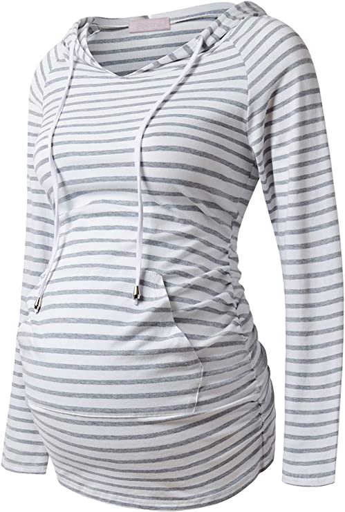 Bhome Maternity Hoodie Long Sleeves Shirt Casual Top Basic Tee Layering Sweatshirt