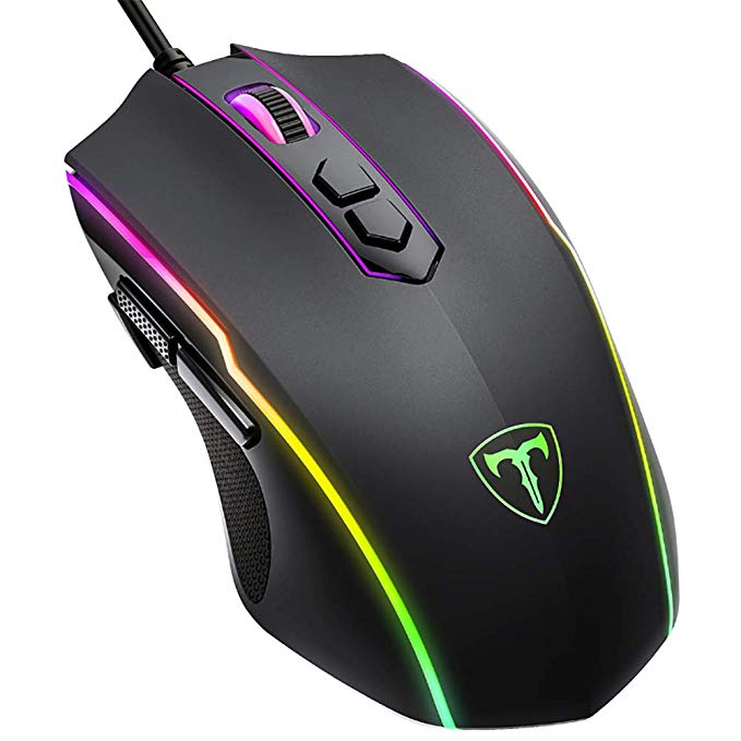 PICTEK Gaming Mouse, [RGB Backlit] [7200 DPI] [8 Programmable Buttons] Gaming Mice, Wired Computer Mouses, Fire Power Button, 7 Customized RGB Backlit Modes, 4 Polling Rate Laptop/PC Game Mouse