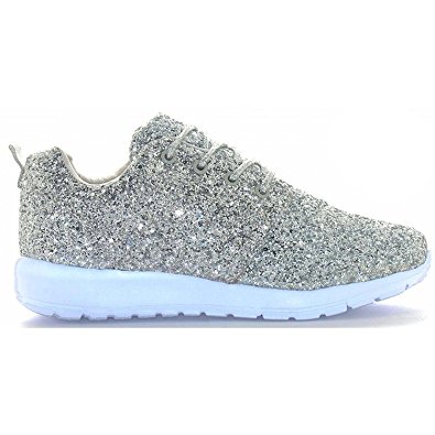 Womens Ladies Lace Up Glitter Sparkly Trainers Sneakers Gym Pumps Fitness Size