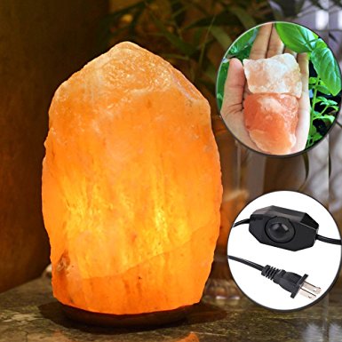 Himalayan Salt Rock Lamp Hand Carved Organic Crystal Salt Night Light with Genuine Neem Wood Base, Bulb and Dimmable Switch for Home Office Hotel Steam Room by Feiuruhf (5-7 Inch)