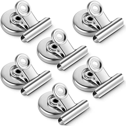 GRTARD 6 Pack Magnetic Clips Strong Refrigerator Magnet Clips with Anti-Scratch Sticky Pads, Clips Magnets for Fridge, Whiteboard Magnets Clips Fridge Magnets Clips for Home, Kitchen & Office(Silver)