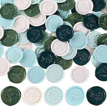 80 Pieces Wax Seal Stickers Envelope Seal Stickers Wedding Invitation Envelope Seals Self Adhesive Stickers for Christmas Birthday Bridal Shower Party Presents Supplies (Green Series)