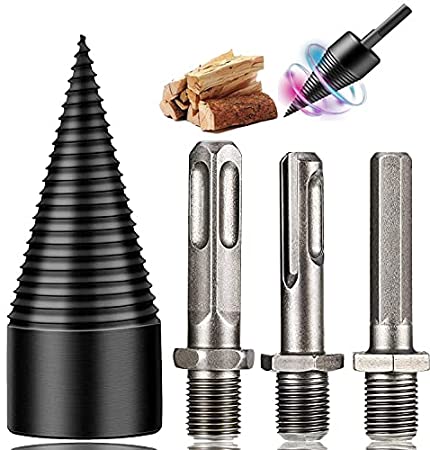 4PCS Wood Log Splitter Firewood Drill Bit, Kindling Splitter Removable Logs Splitters ​Cone Driver Hex Square Round (32mm)