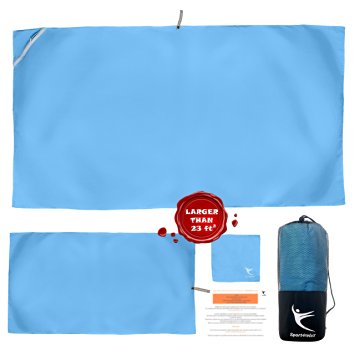 Microfiber Fast Drying Towels - Best Set of 3 - Lightweight Sports Towel - Gym Towel for Yoga, Fitness - Indispensable for Beach, Bath, Camping Gear, Travel - Higly Absorbent, Compact & Soft