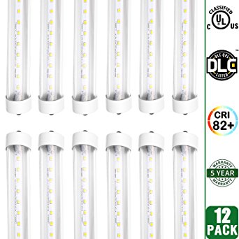 12 Pack Hykolity 8FT T8/T10/T12 LED Tube Light 36W (80W Equivalent), 4000LM, Dual End Power, Works WITH or without a Ballast, 5000K Daylight White, Single Pin FA8, Fluorescent Tubes Replacement