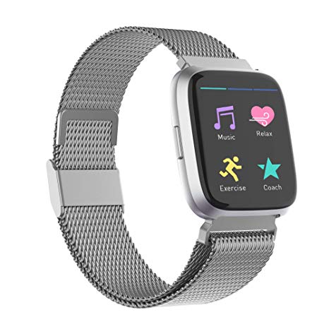 iGK Compatible for Fitbit Versa Bands, Fitbit Versa 2 Metal Strap Stainless Steel Mesh Replacement Bands for Fitbit Versa Lite with Strong Magnet Lock Wristbands for Women Men