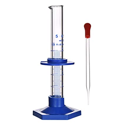Thick Glass Graduated Cylinder Measuring Liquid Lab Cylinders with Anti-Falling Plastic Base and Bumper Guards (Glass, 5ML)