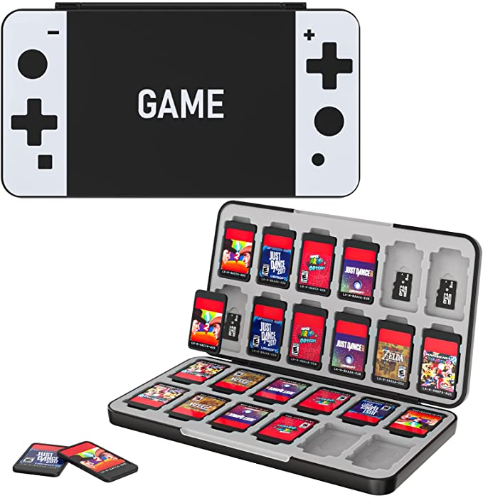 MoKo 24 Game Card Case Compatible with Nintendo Switch OLED 2021/Switch/Switch Lite, Switch Games Holder case for Switch Game Card & SD Card, Slim & Portable Game Card Storage Box, Black & White Game