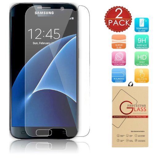 2-PACK Galaxy S7 Screen Protector,EC™ Premium 0.26mm 2.5D 9H Tempered Glass Screen Protector for Samsung Galaxy S7