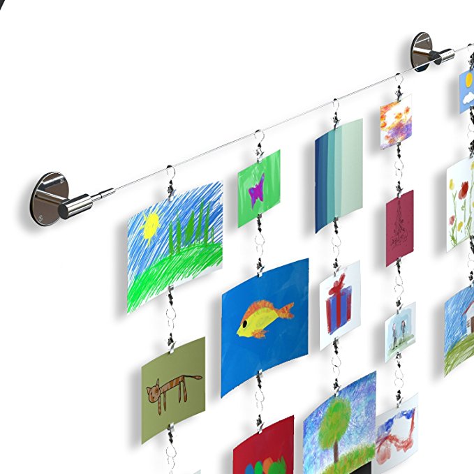 Hanging Wall Display Steel Wire Rod Set For Kids Arts Projects Crafts Organizer with Clips