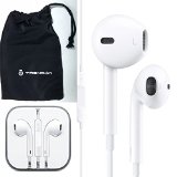 100 Genuine Apple OEM EarPods with Remote and Mic with TrendON Headphone cell phone pouch case - Retail Packaging - 12 months warranty White