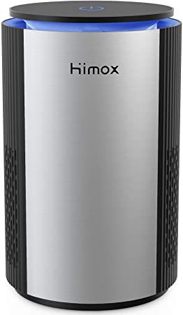 HIMOX Small Air Purifier for Home with True HEPA Filter, 20dB Ultra Quiet Desktop Air Cleaner Purifiers to Off Night Light Remove Allergies Pet Dander Mold Pollen Smoke Dust, Perfect for Office Bathroom Bedroom Kitchen, Super Low Power and USB Portable, H09 Black