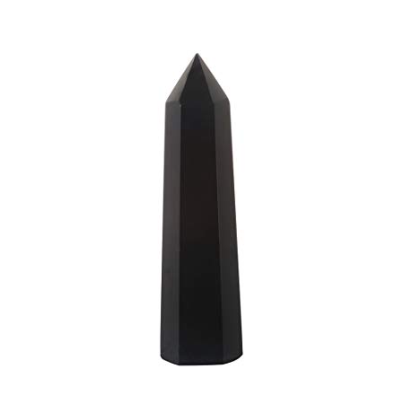 Jet Genuine Black Tourmaline Obelisk Tower Jumbo 6 Facet Aura Rock Crystal Natural Polished (Black Obsidian)