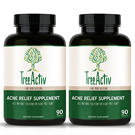 TreeActiv Acne Relief Supplement (2 Bottles / 180 Pills / 60 Day Supply) Natural Oral Herbal Clinically Proven Treatment System - Clear Face Medication - Skin Care for Men, Women, Adults, Teens