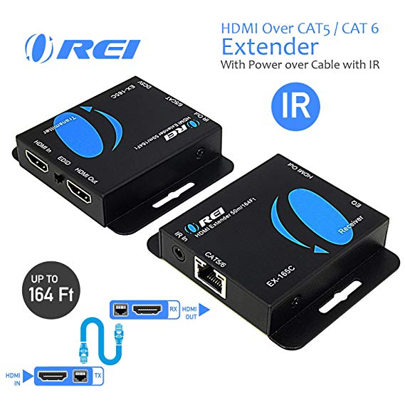 HDMI Extender Over CAT5/CAT6 by OREI with IR Upto 164 Feet - Loop Out - 1080P Full HD Signal Distribution (EX-165C )