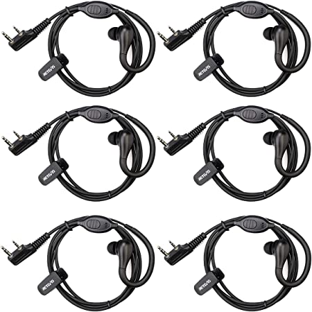 Retevis RT22 Walkie Talkie Earpiece with Mic, 2 Pin Earhook Earpiece, Compatible H-777 RT21 RT68 RT19 Baofeng UV-5R Arcshell AR-5 Two Way Radio, Security Two Way Radio Headset(6 Pack)