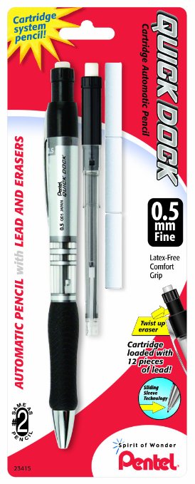 Pentel Quick Dock Automatic Pencil with Refill Cassette and 3 Erasers 05mm 1 Pack QD5ELE3BP