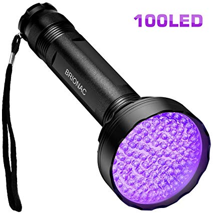 Brionac UV Black Flashlight, Upgrade 100 LED 395nm Wavelength Pet Urine Detector for Dog/Cat Urine,Dry Stains,Bed Bug